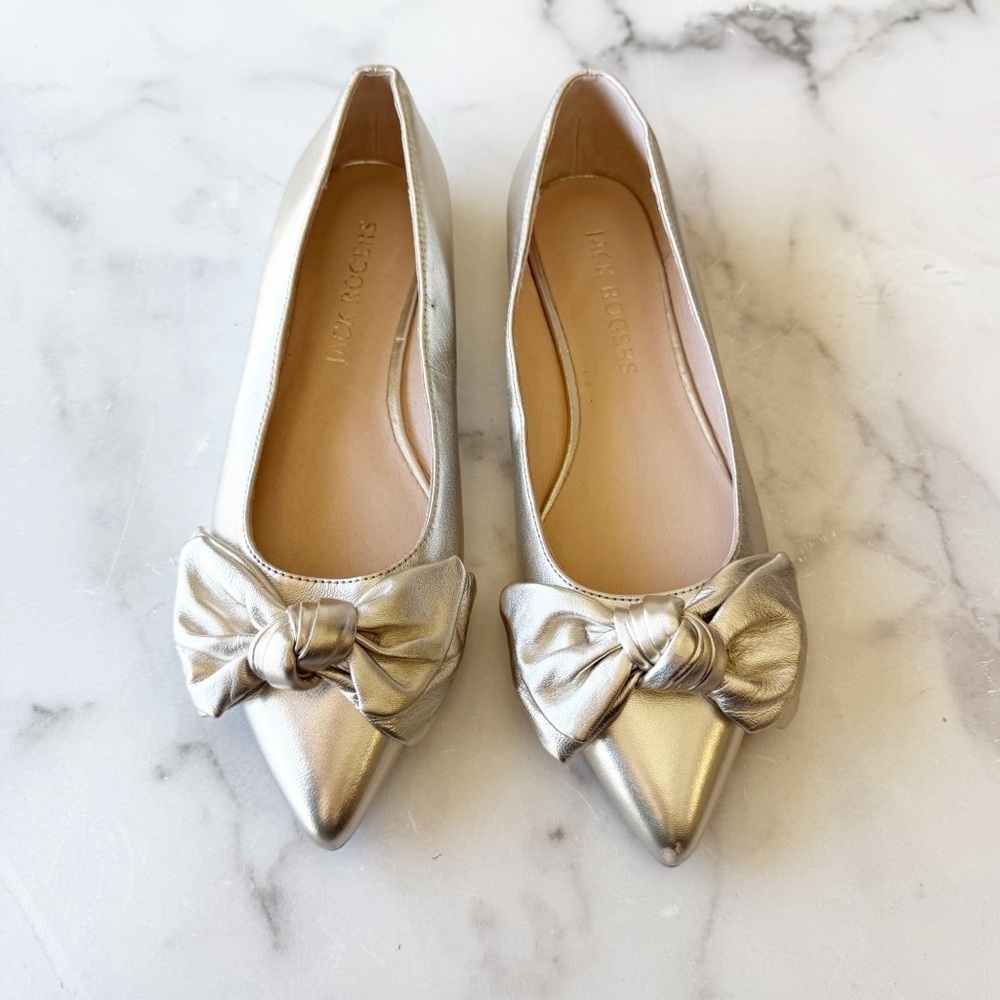 JACK ROGERS Size 8.5 Gold Debra Leather Bow Ballet Flat NEW!